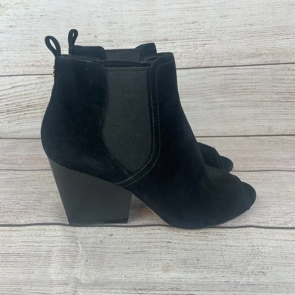 Tory Burch Gemma Womens Sz 8.5M Open Toe Booties Black Suede Slip On